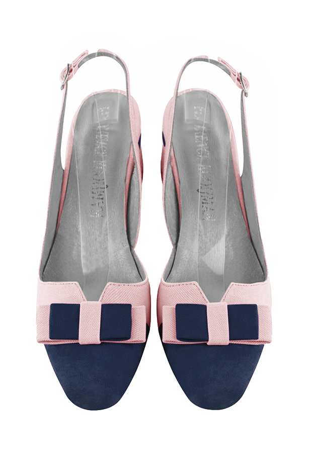 French elegance and refinement for these navy blue and light pink dress slingback shoes, with a knot, 
                available in many subtle leather and colour combinations. The pretty French spirit of this beautiful pump will accompany your steps nicely and comfortably.
To be personalized or not, with your materials and colors.  
                Matching clutches for parties, ceremonies and weddings.   
                You can customize these shoes to perfectly match your tastes or needs, and have a unique model.  
                Choice of leathers, colours, knots and heels. 
                Wide range of materials and shades carefully chosen.  
                Rich collection of flat, low, mid and high heels.  
                Small and large shoe sizes - Florence KOOIJMAN